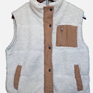 Thread+Supply Ivory Corduroy Trim Sherpa Vest Womens Size M
